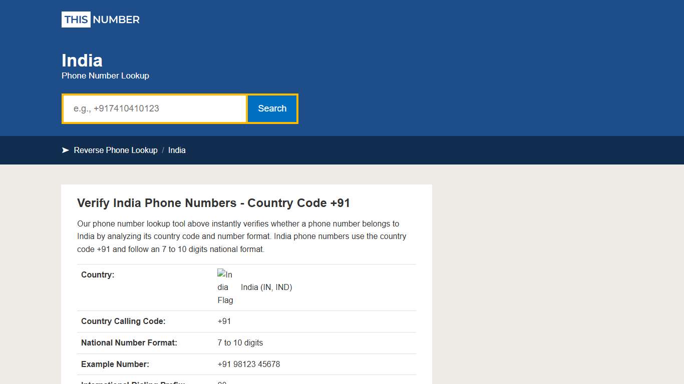 India Phone Number Lookup +91 - ThisNumber